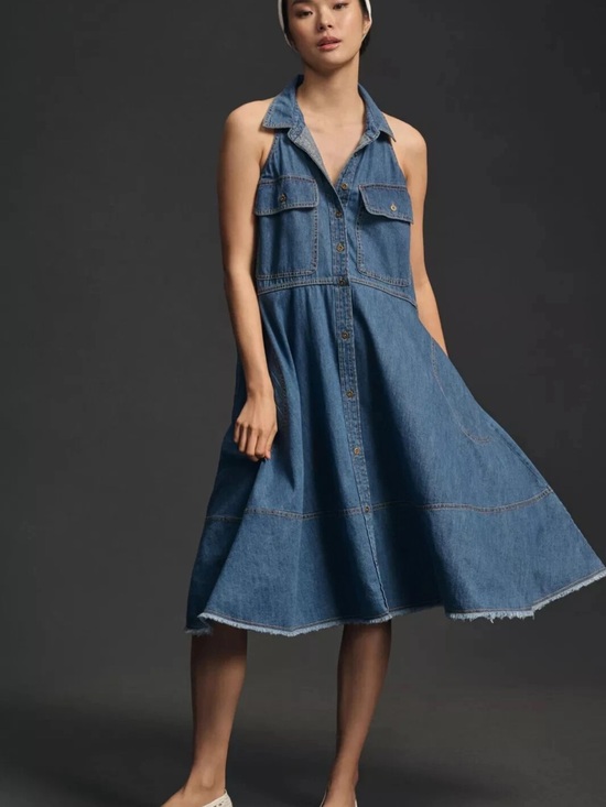 Anthropologie Dresses & Skirts - Anthropologie Pilcro Sleeveless Halter Swing Midi Dress Size M